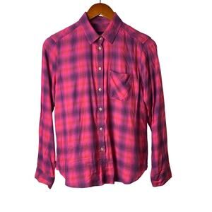 American Eagle Outfitters Pink Purple Plaid Long Sleeve Button Up Size X-Small